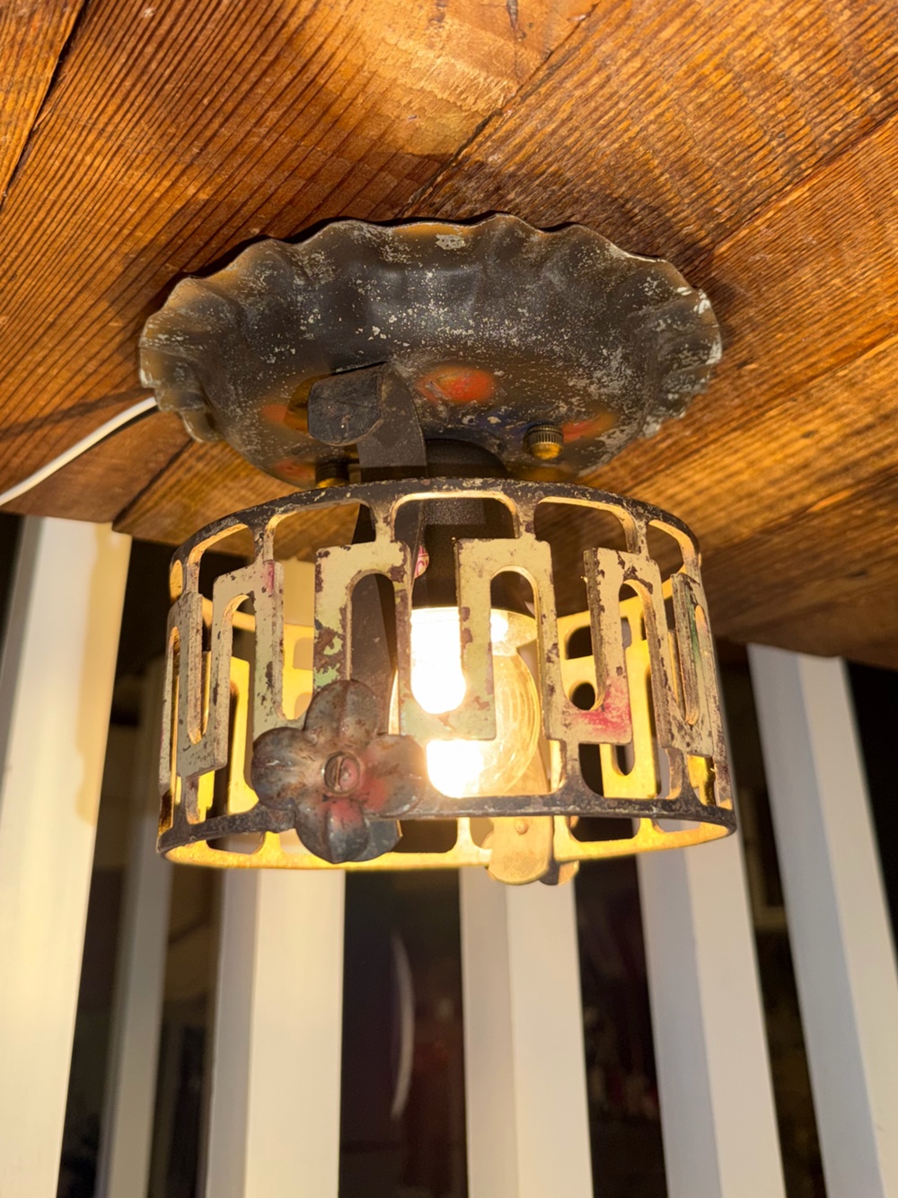 Vintage patina rustic farmhouse metal ceiling light fixture